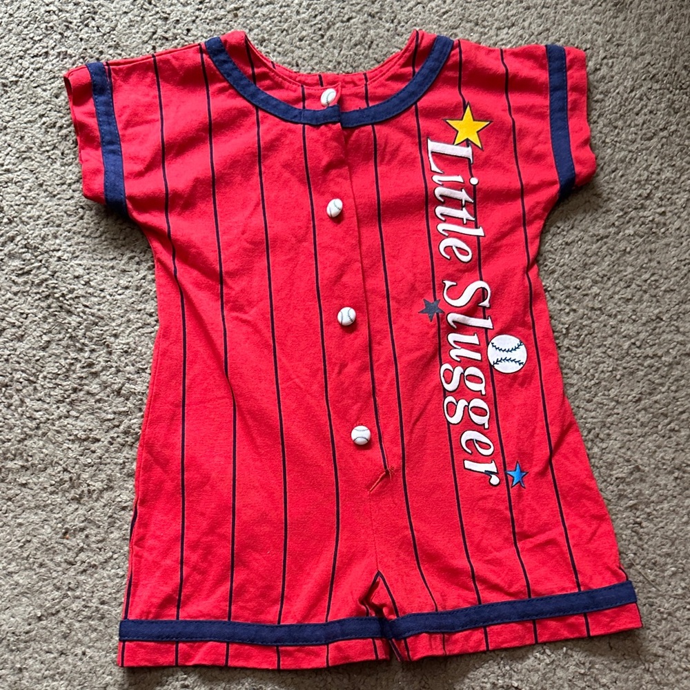Vintage Little Slugger Red Kids romper
